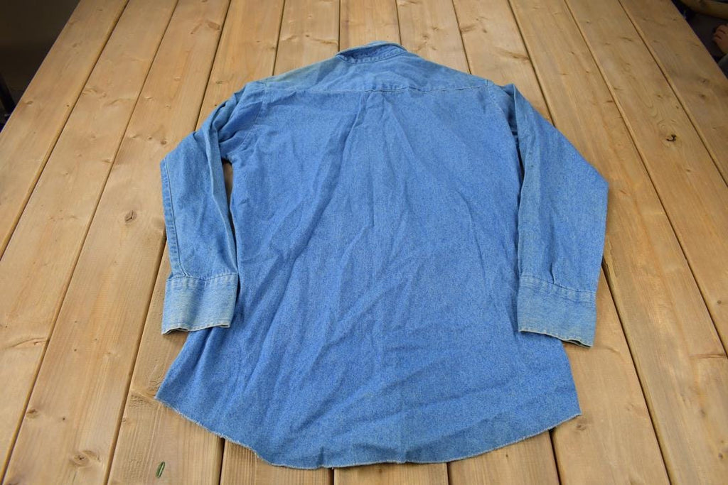 Vintage 1990s Saddle King Western Denim South Western Style Pearl Snap Button Up Rodeo Shirt