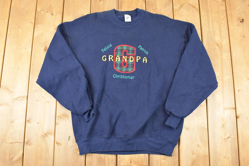 Vintage 1990s Grandpa Cute Embroidered Plaid G Crewneck Sweatshirt Mens L