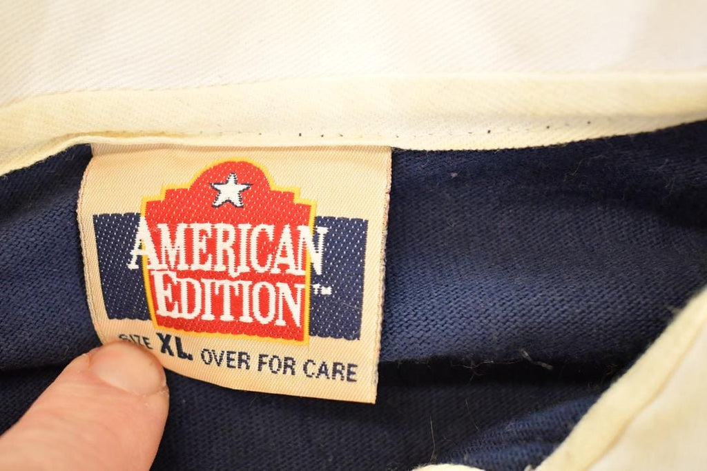 Vintage 1990s American Edition AOP American Flag Button Up Rugby Shirt Mens L /