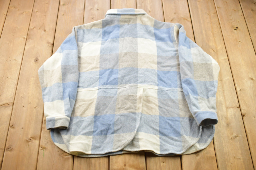 Vintage 1990s Light Blue Plaid Flannel Button Up Shirt