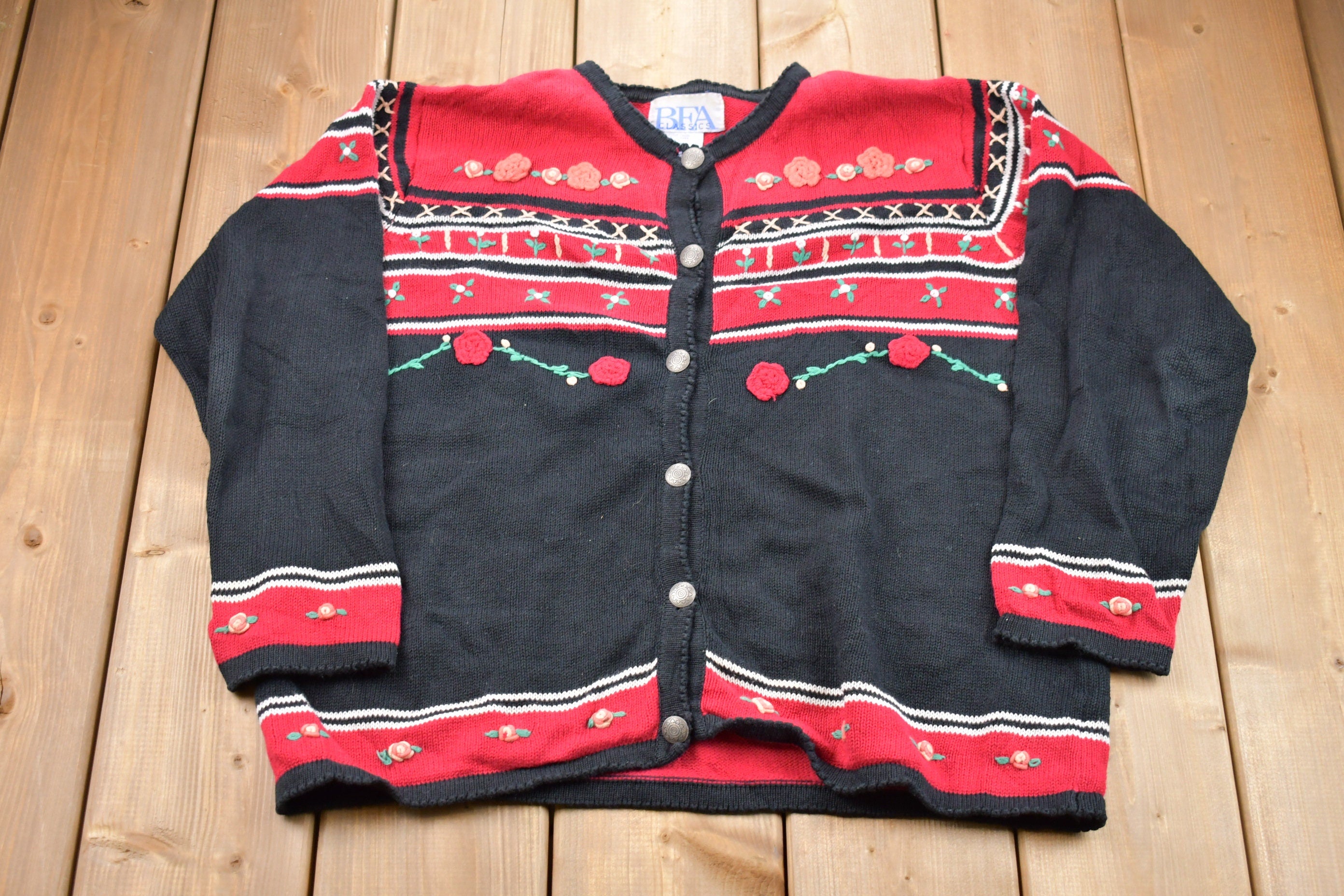 Vintage 1990s BFA Classic Floral Knitted Sweater