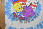 Vintage 1990s Tweety Bird American Flag Tie Dye Graphic T-Shirt
