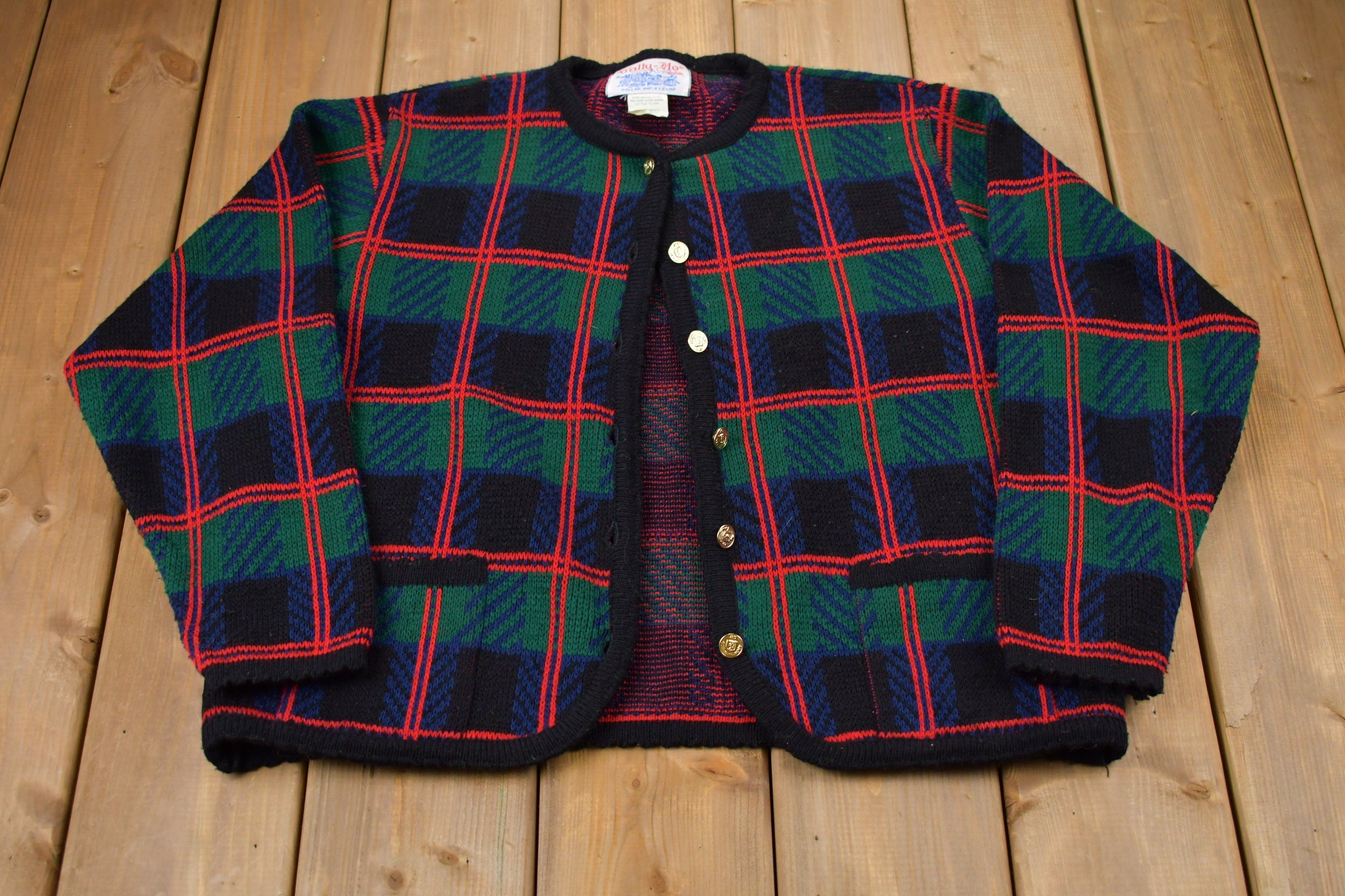 Vintage 1990s Plaid Button Up Knitted Sweater