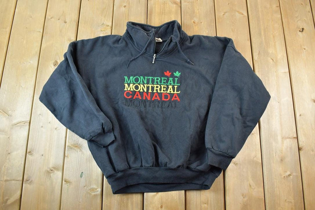 Vintage 1990s Montreal Canada Quarter Zip Mock Neck Sweatshirt