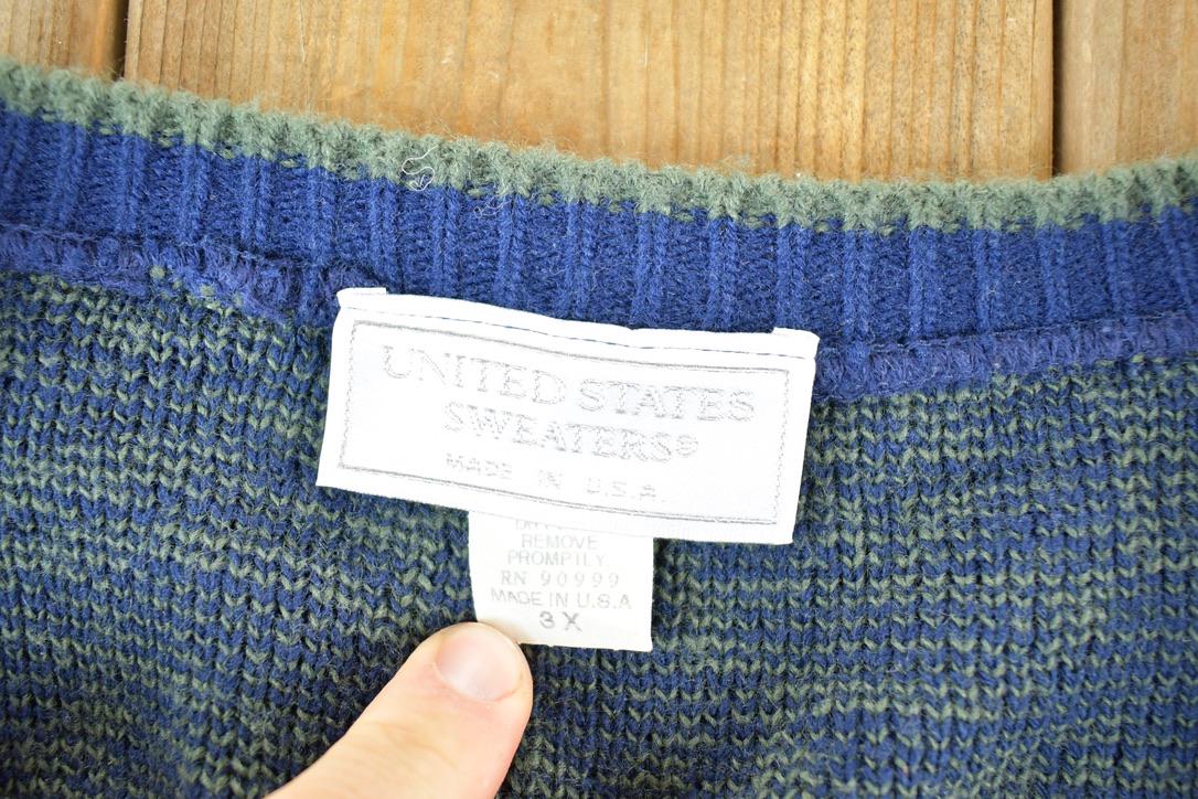 Vintage 1990s United States Sweaters Paisley Knit Cardigan Sweater Mens XL- XXL Made In USA  Preppy Knit Cardigan  Knit Vintage Cardigan