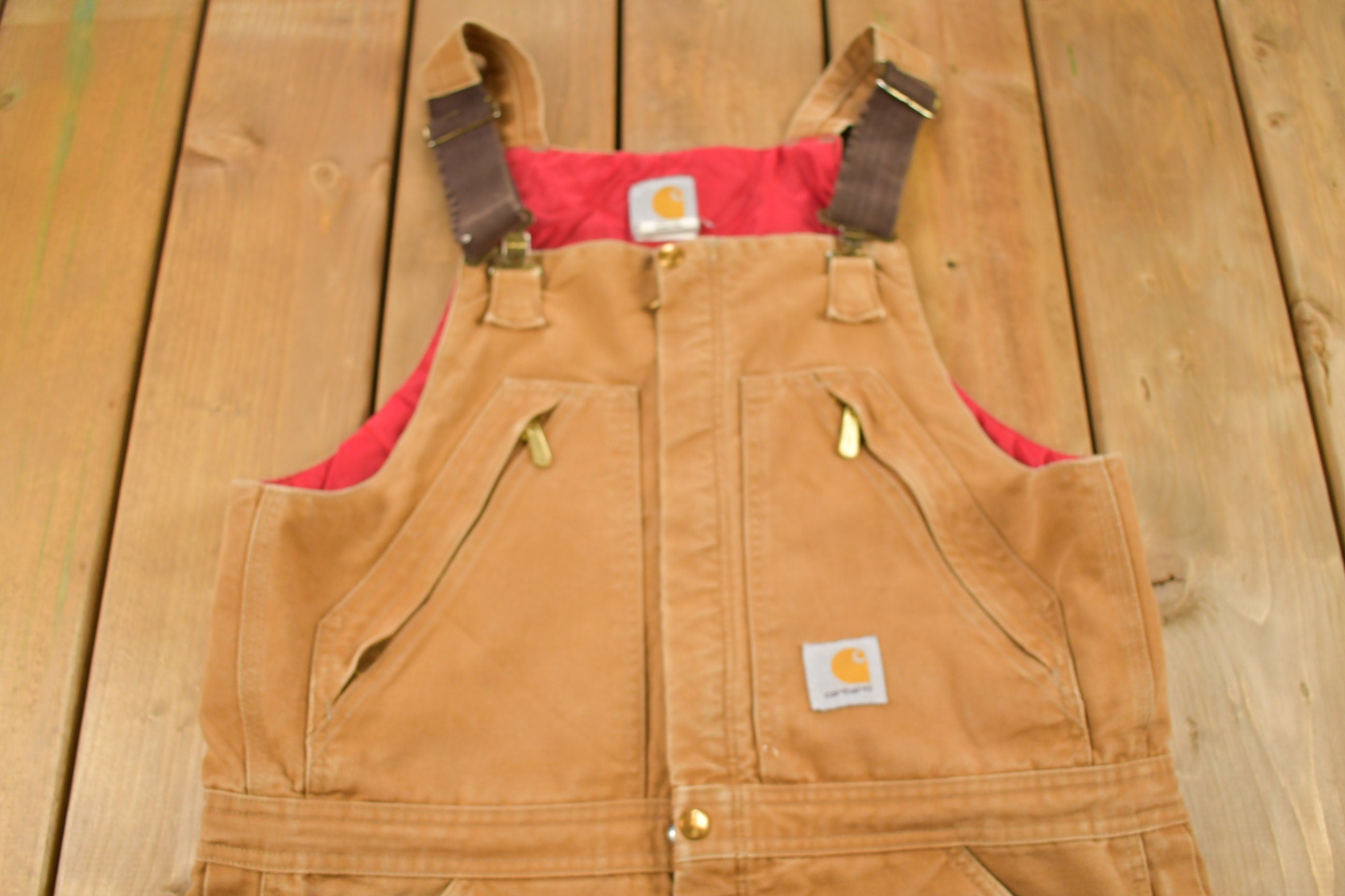 Vintage 1990s Carhartt Double Knee Distressed Canvas Zip Overalls Size 40 x 26