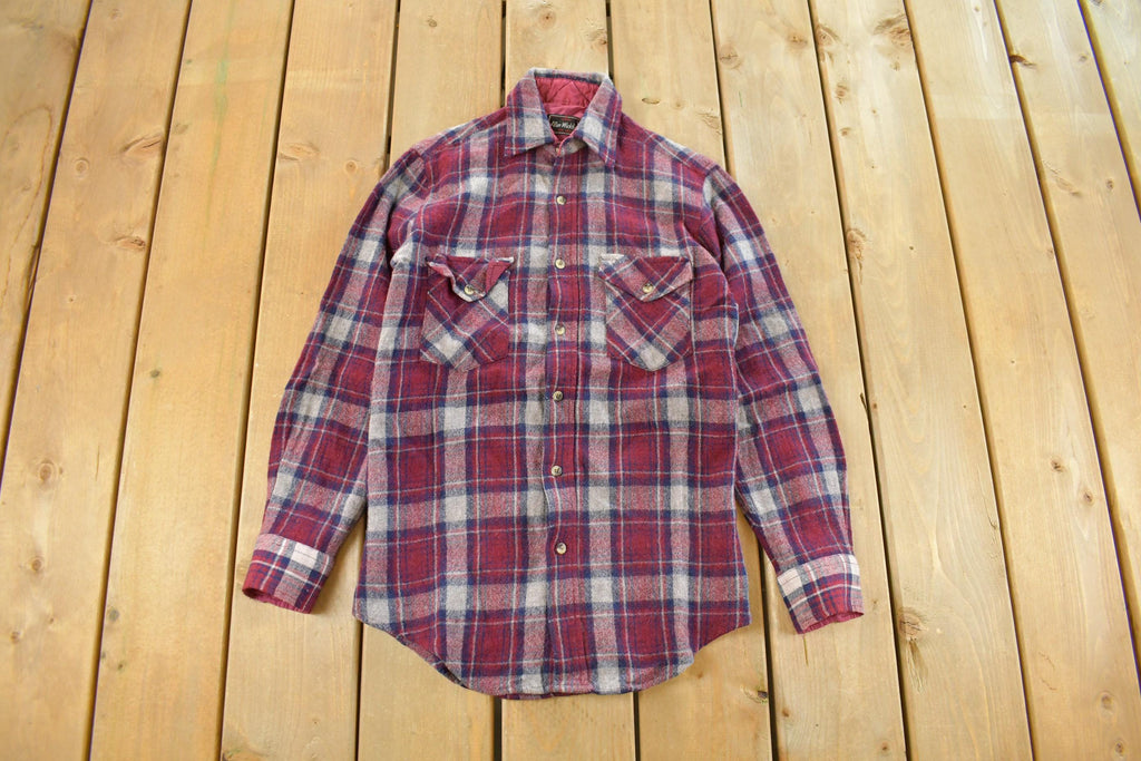 Vintage 1980s Allen Wickfield Plaid Wool Flannel Button Up Shirt Men's Small