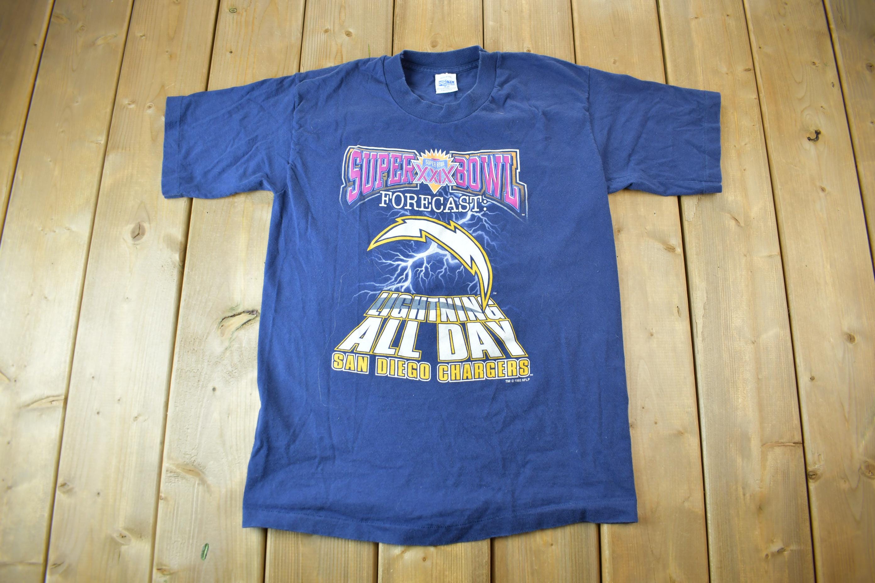 Vintage 1995 San Diego Chargers Super Bowl Forecast Lightning All Day Graphic T-Shirt