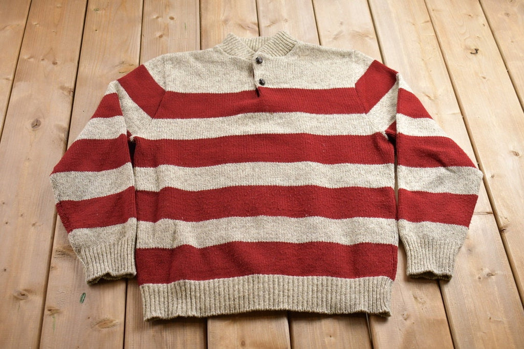 Vintage 1990s Trails End Wool Knit Striped Quarter Button Up Sweater  Vintage 90s Sweater  Outdoorsman  Vintage Knit  Winter Sweatshirt