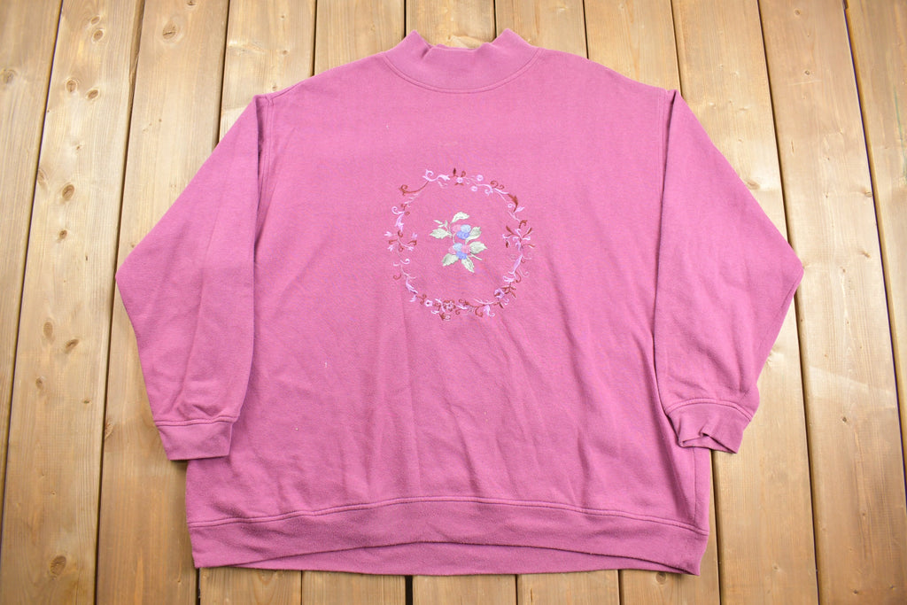 Vintage 1990s Cute Floral Mock Neck Crewneck Sweatshirt