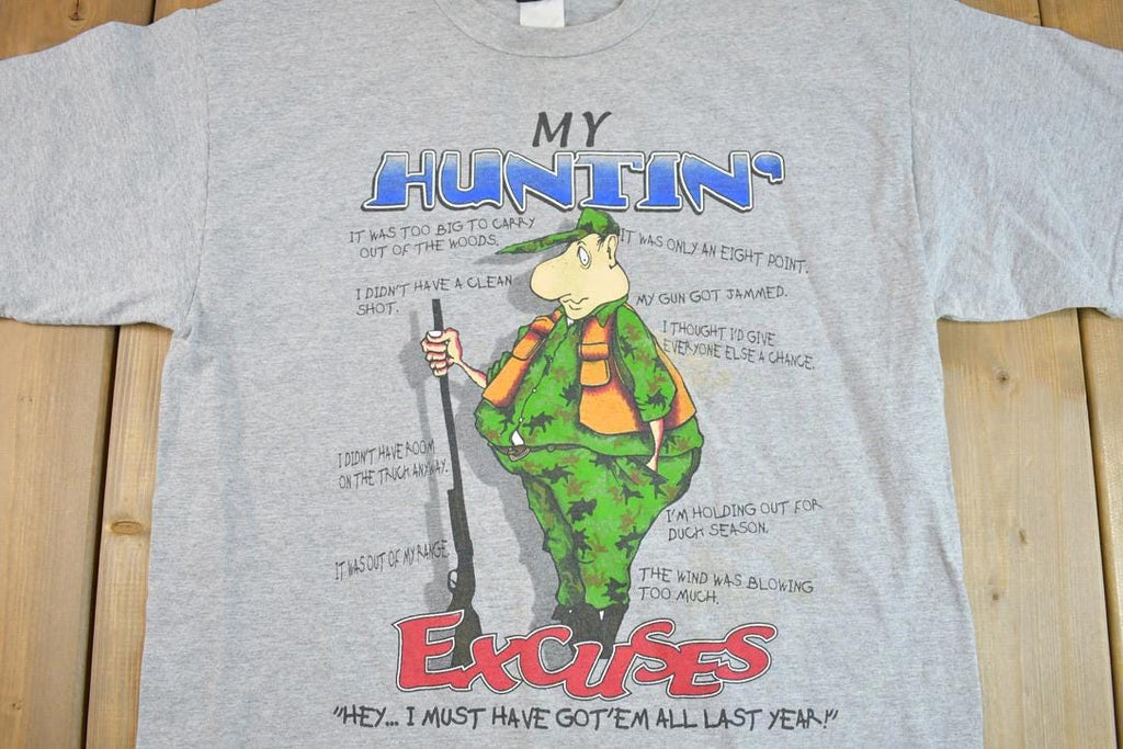 Vintage 1990s Hunting Excuses Cartoon Souvenir T-Shirt