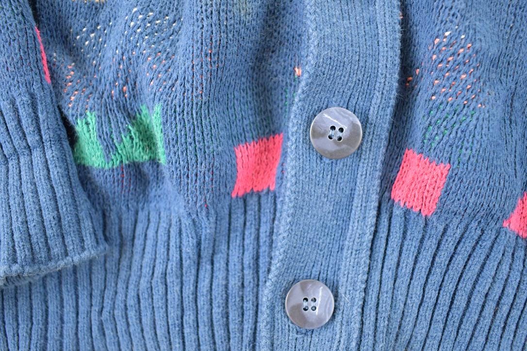 Vintage 1990s Abstract Knit Cardigan Sweater Men's XL / Preppy Knit Cardigan / Fancy Knit Vintage Cardigan / Grunge Sweater