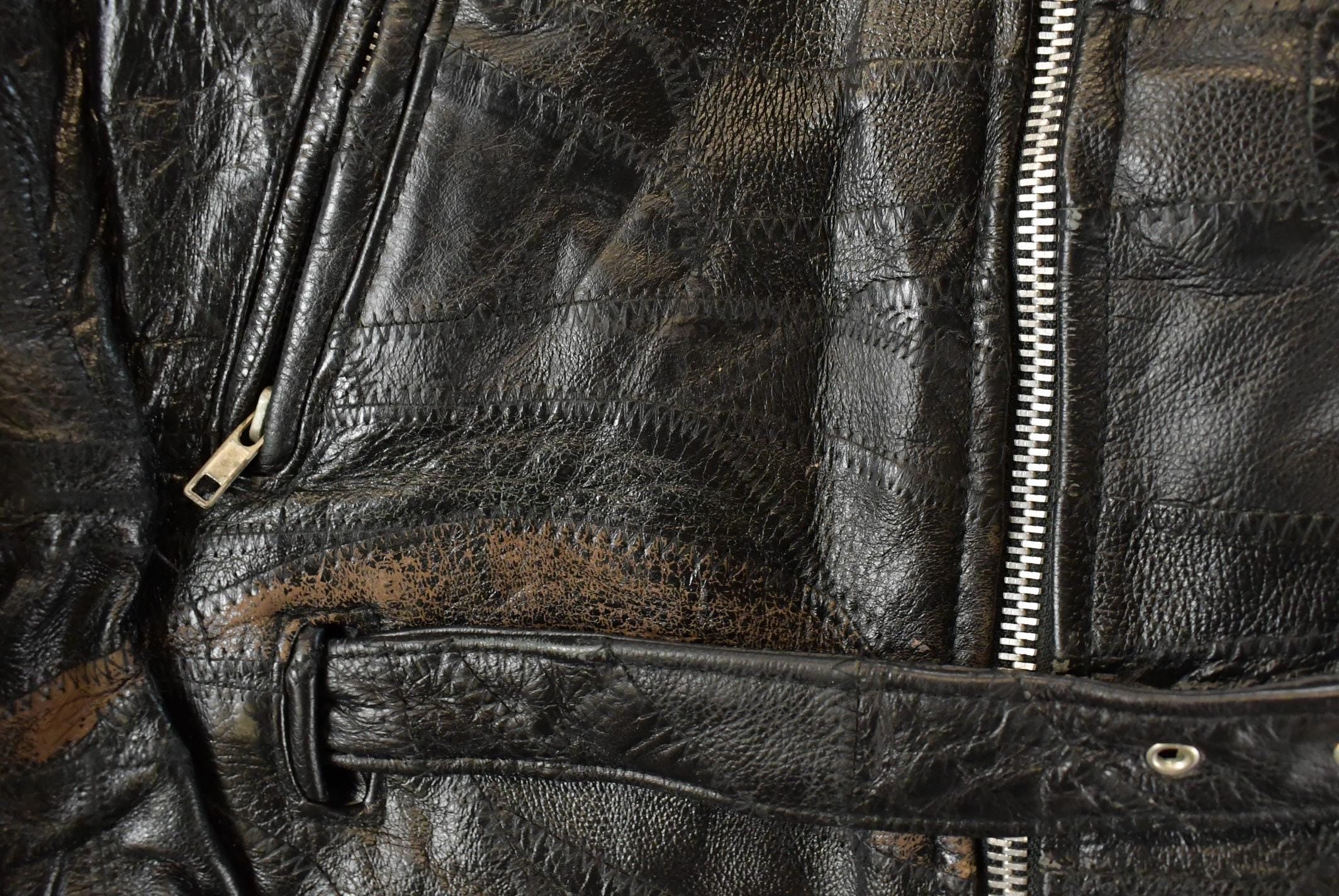 Vintage 1980s Diamond Plate Buffalo Leather Biker Motorcycle Jacket Men's 2XL