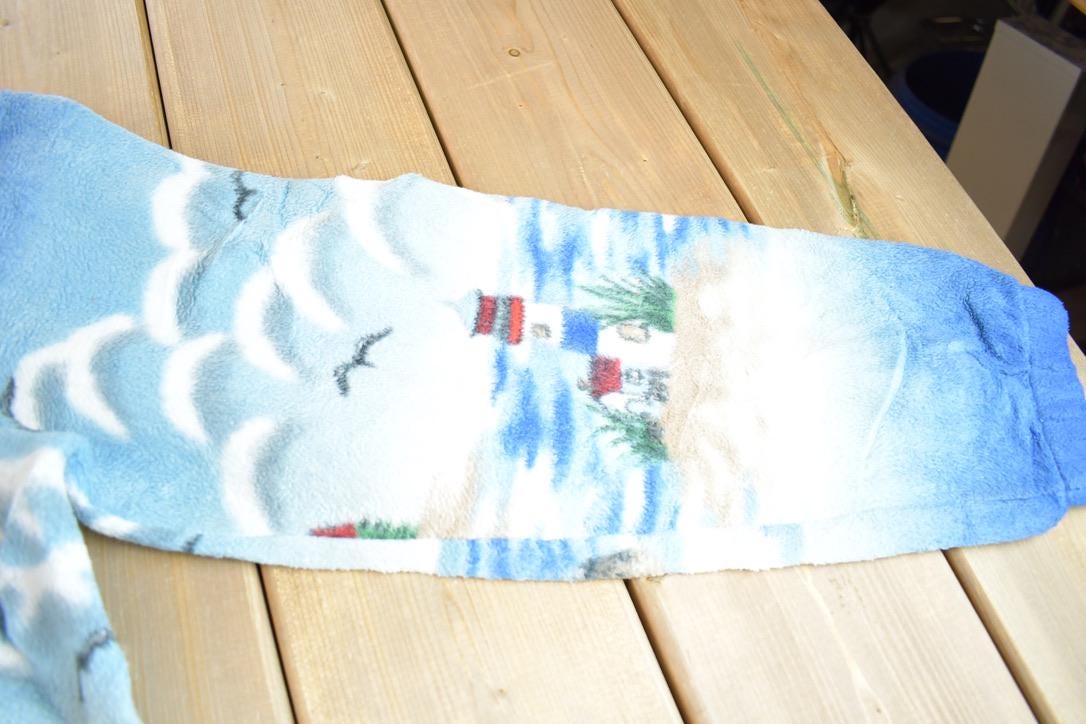 Vintage 1990s Blair Beach Light House Theme All Over Print Fleece Sweater