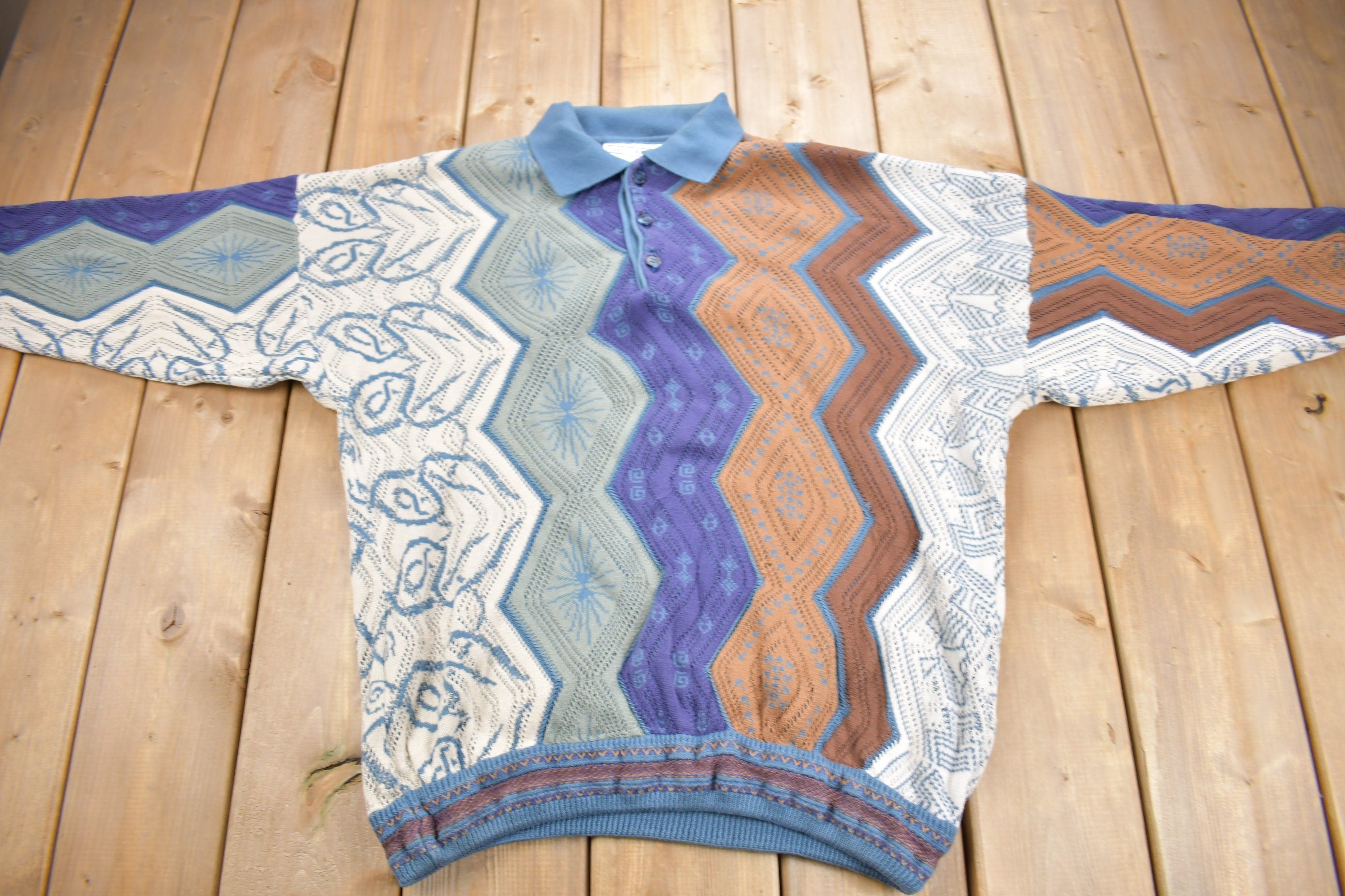 Vintage 1990s Carlo Alberto 3D Coloured Cable Knit Sweater