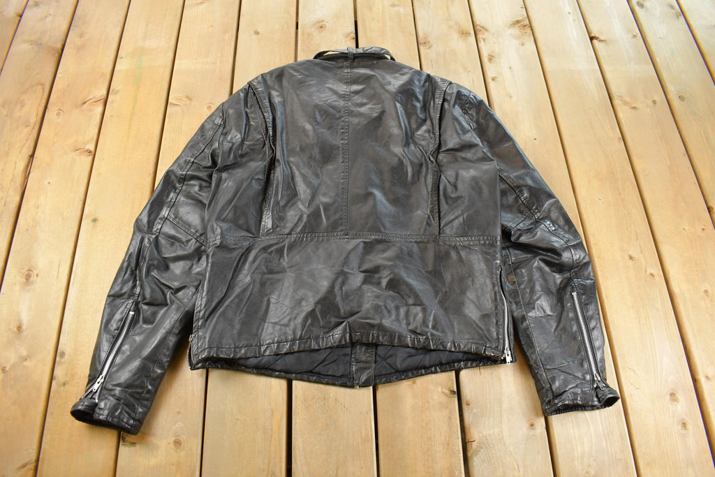 Vintage 1980s Sears Leather Moto Cafe Racer Biker Jacket Men's Large