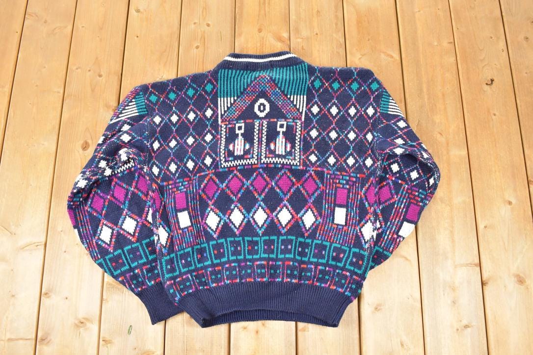 Vintage 1990s McGregor Abstract Print Knit Crewneck Sweater Men's M