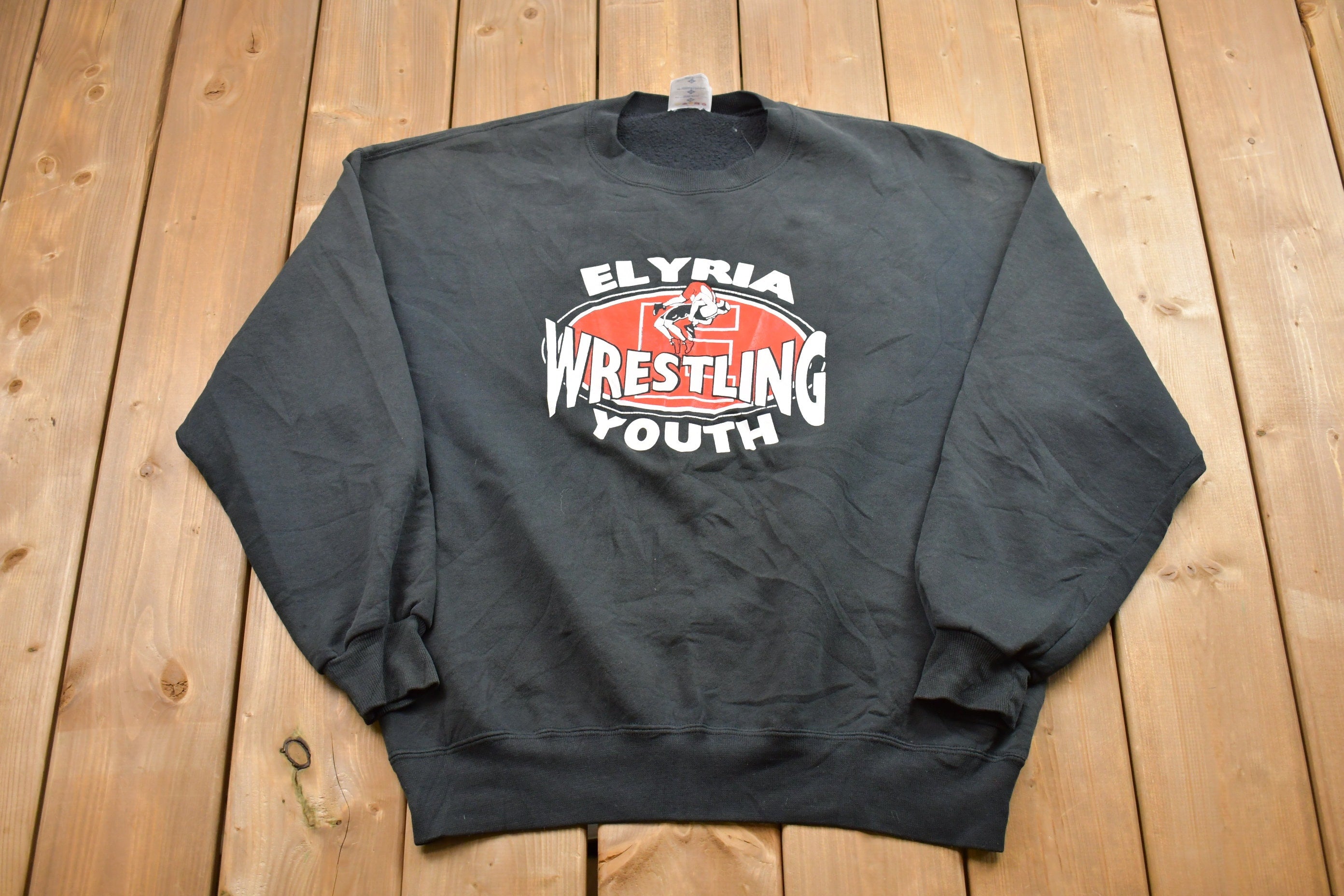 Vintage 1990s Elyria Wrestling Crewneck Sweatshirt Made in USA