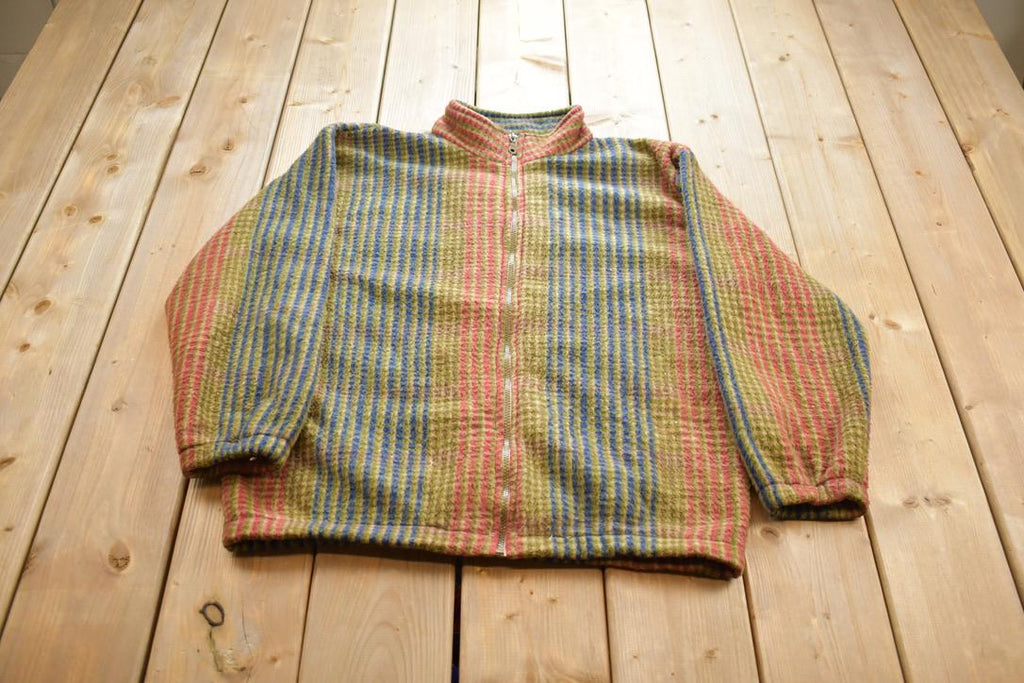 Vintage 1990s Bizzit Collection Striped Cozy Zip Up Long Sleeve Sweater
