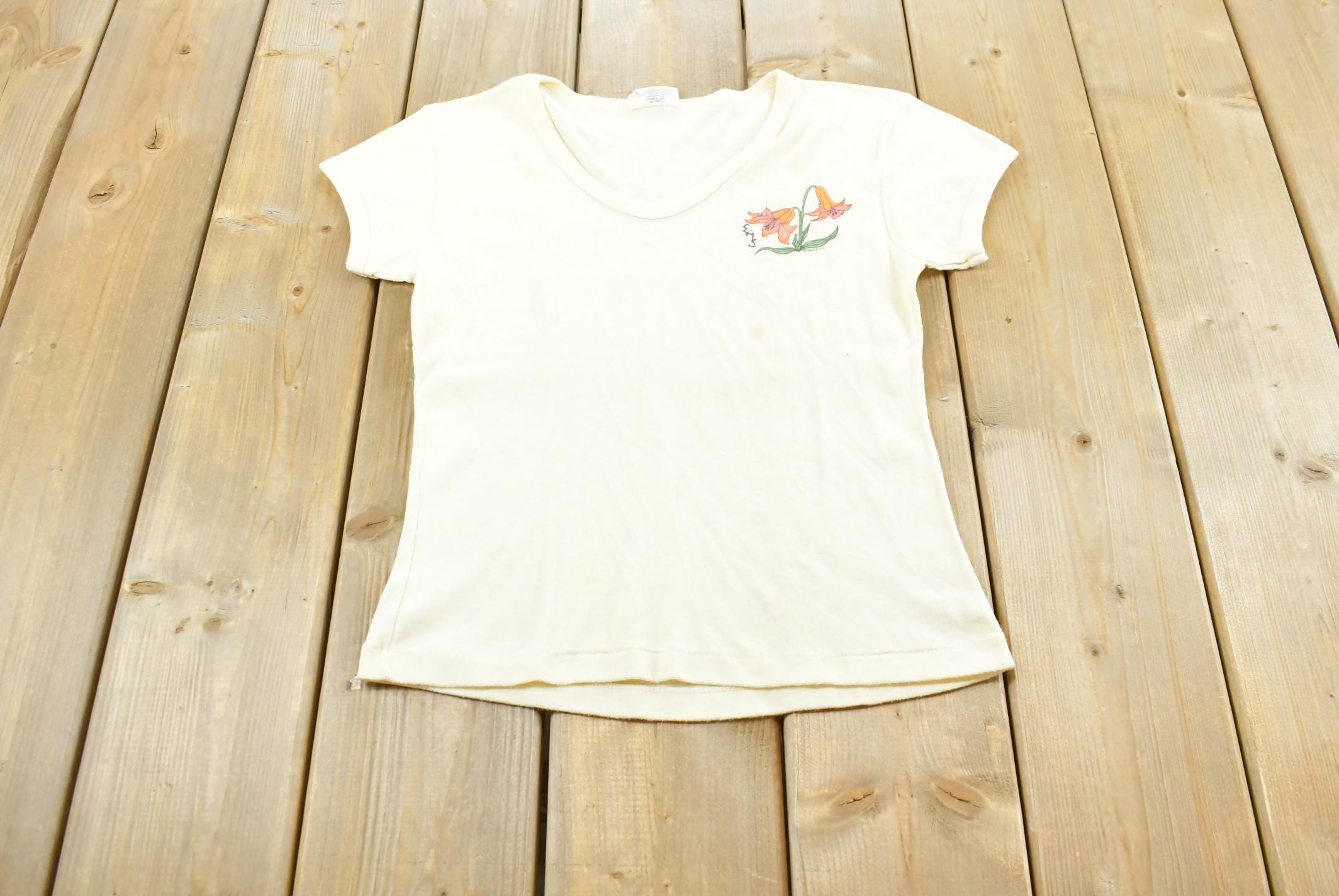 Vintage 1980s Flower Graphic T Shirt Mens XS