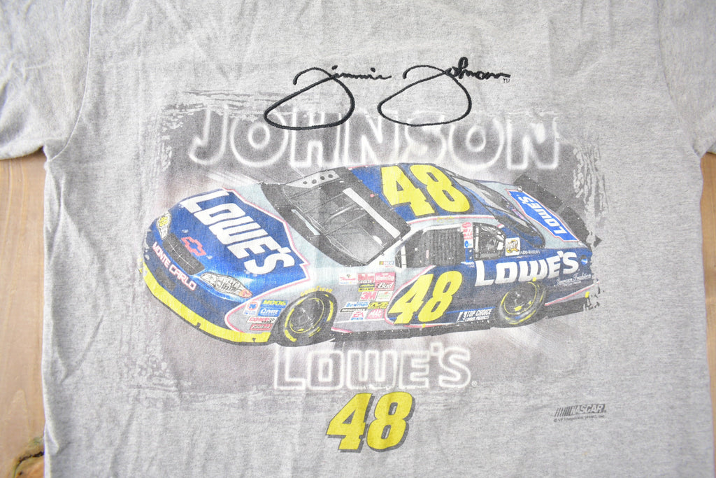 Vintage 1990s NASCAR Jimmie Johnson Racing Graphic T-Shirt Made In USA Size L