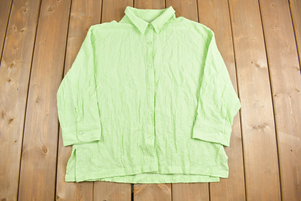 Vintage 1990s Blank Green Button Up Shirt /