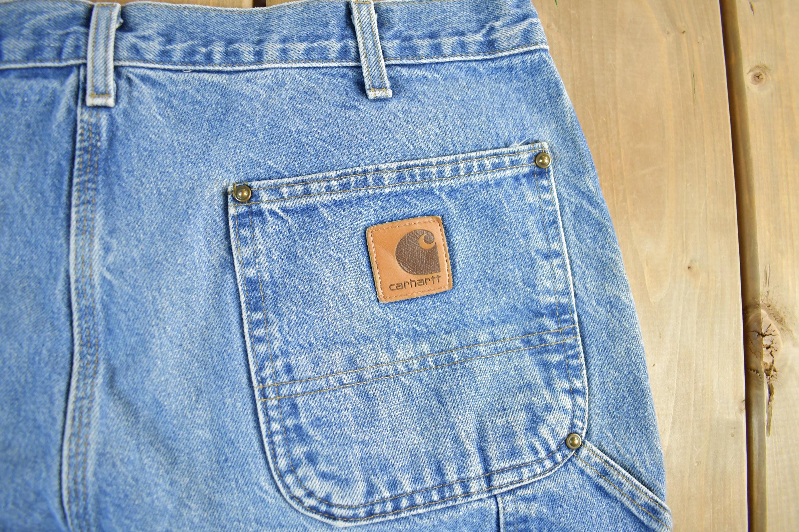 Vintage 1990s Carhartt Distressed Double Knee Denim Work Jeans Adult 34 x 30