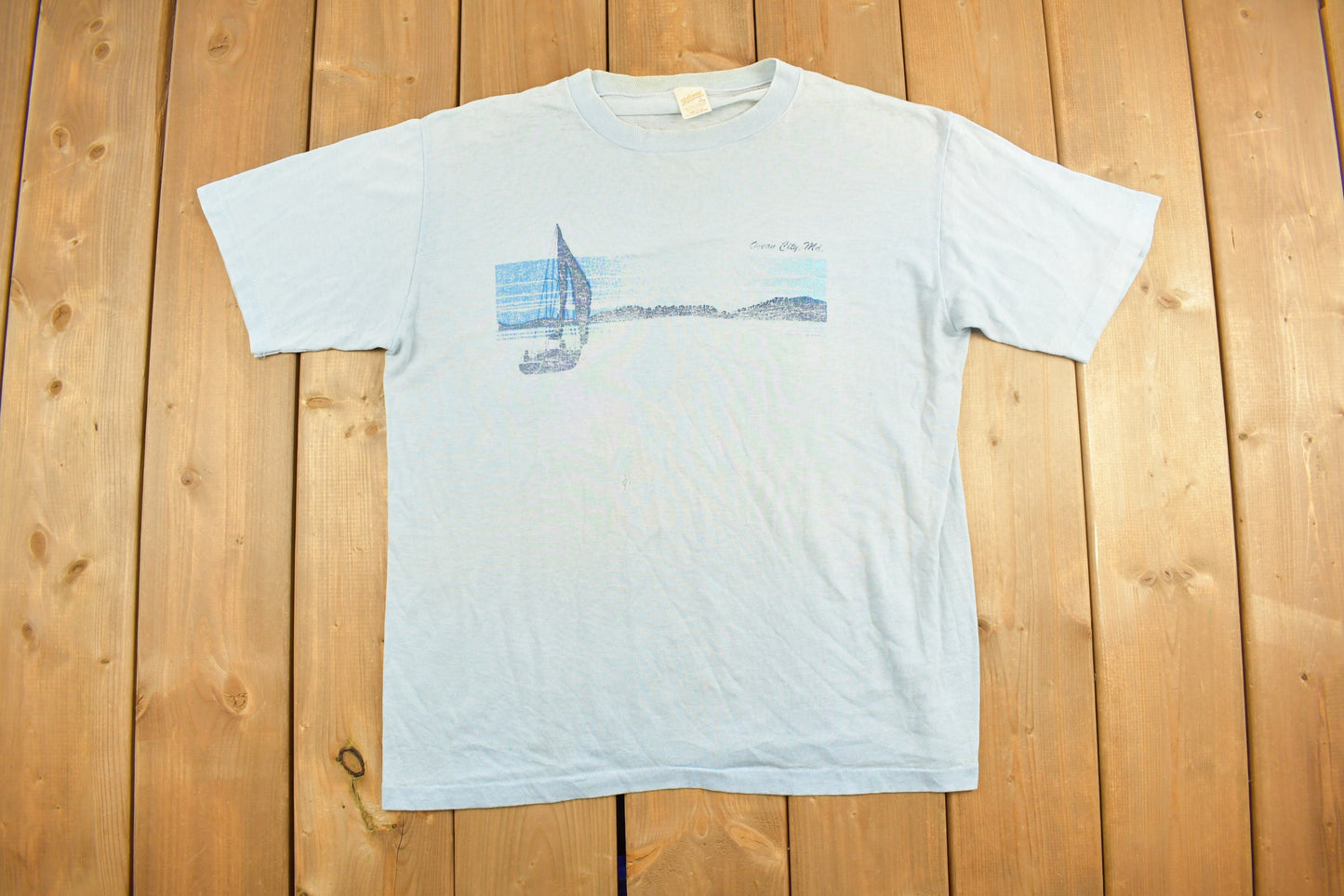 Vintage 1980s Blue Florida Sailing Souvenir T Shirt / Streetwear / Vacation Tee / Travel T Shirt / Vintage Florida / Single Stitch / 80s