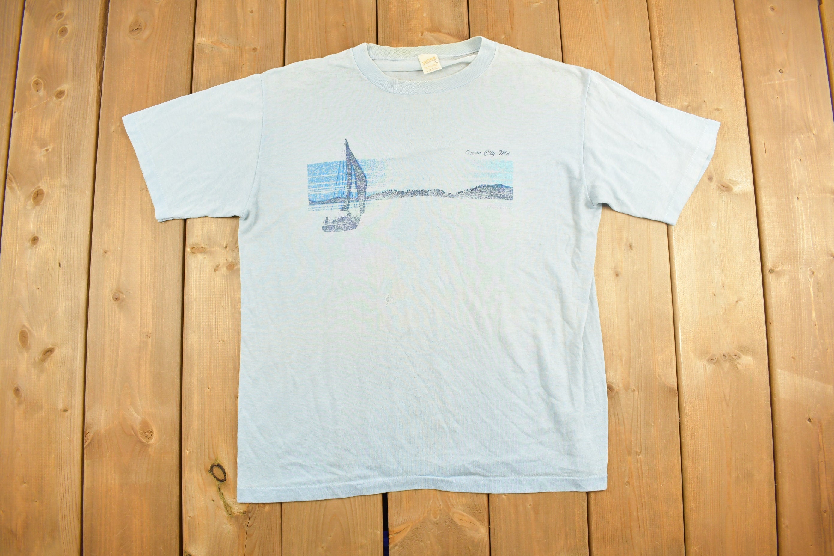 Vintage 1980s Blue Florida Sailing Souvenir T Shirt Streetwear