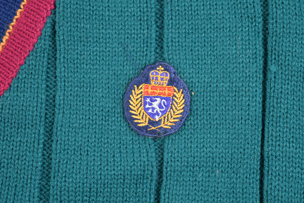 Vintage 1990s Sweater Graphix Crest Logo Knit V Neck Sweater
