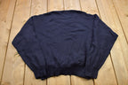 Vintage 1990s Knitted Navy Blue Crewneck Sweater / Vintage 90s Sweater / Embroidered / Basic Knit / Sweatshirt / School Uniform Knit