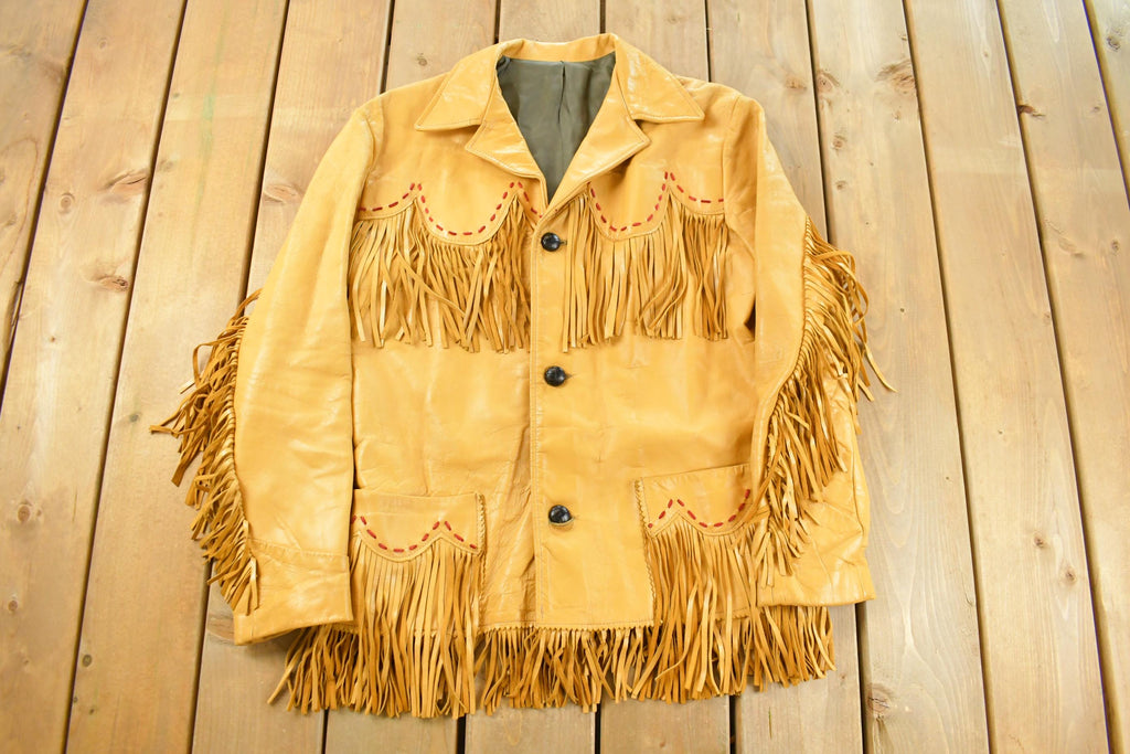 Vintage 1970s Leather Western Fringe Jacket Women's M