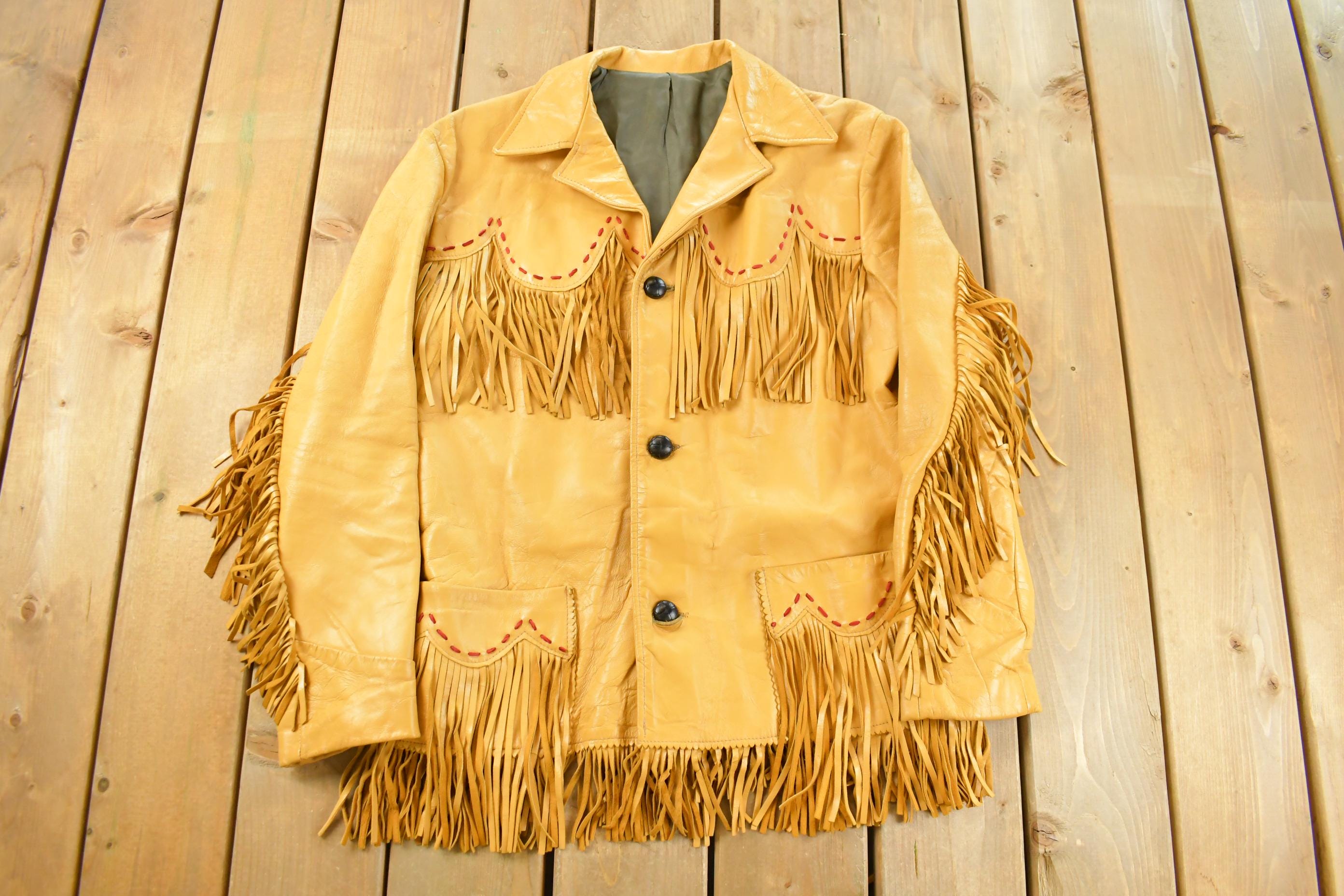 Vintage 1970s Leather Western Fringe Jacket Women's M