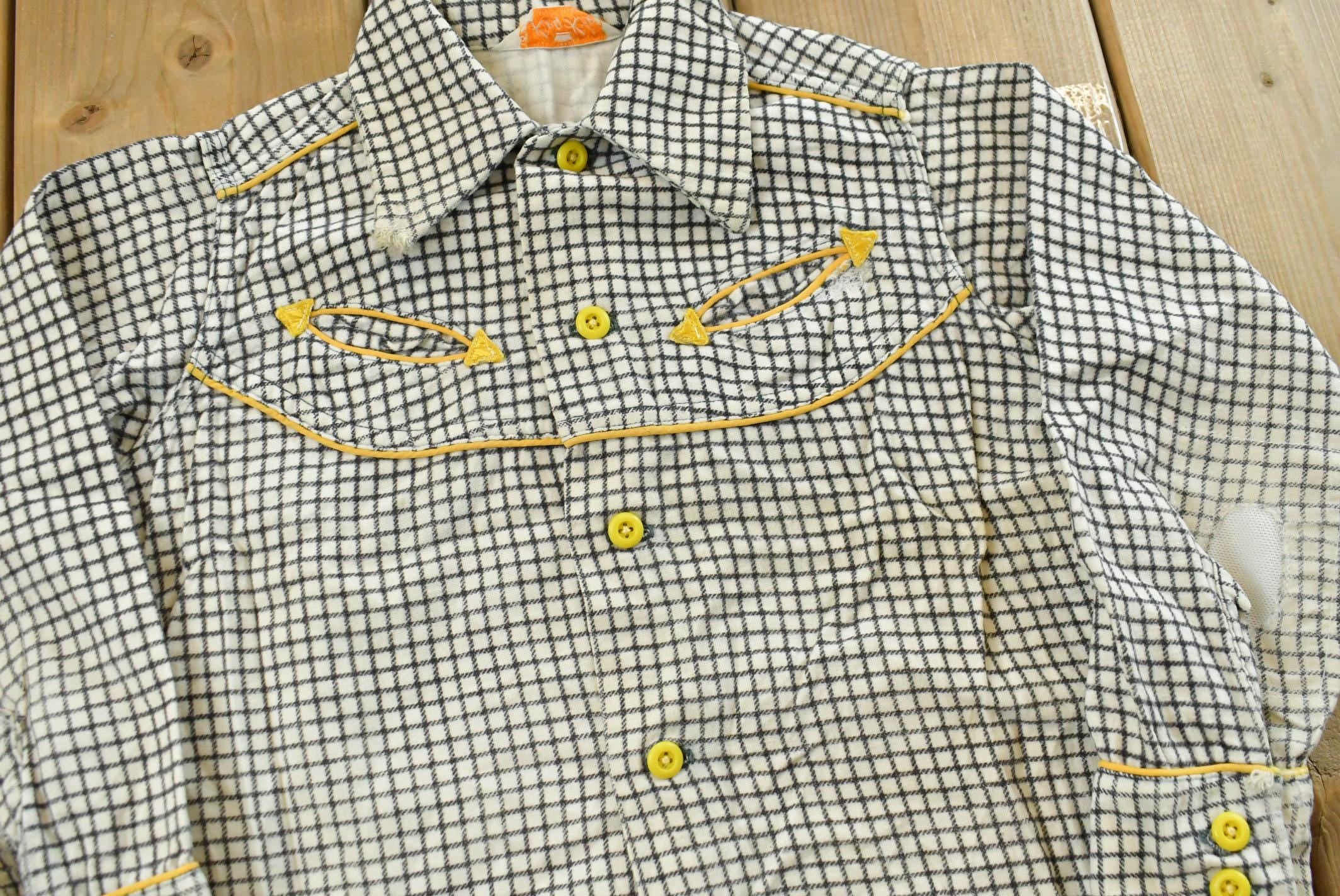 Vintage 1960s King Kole Gingham Check Button Up Western Shirt Youth 6