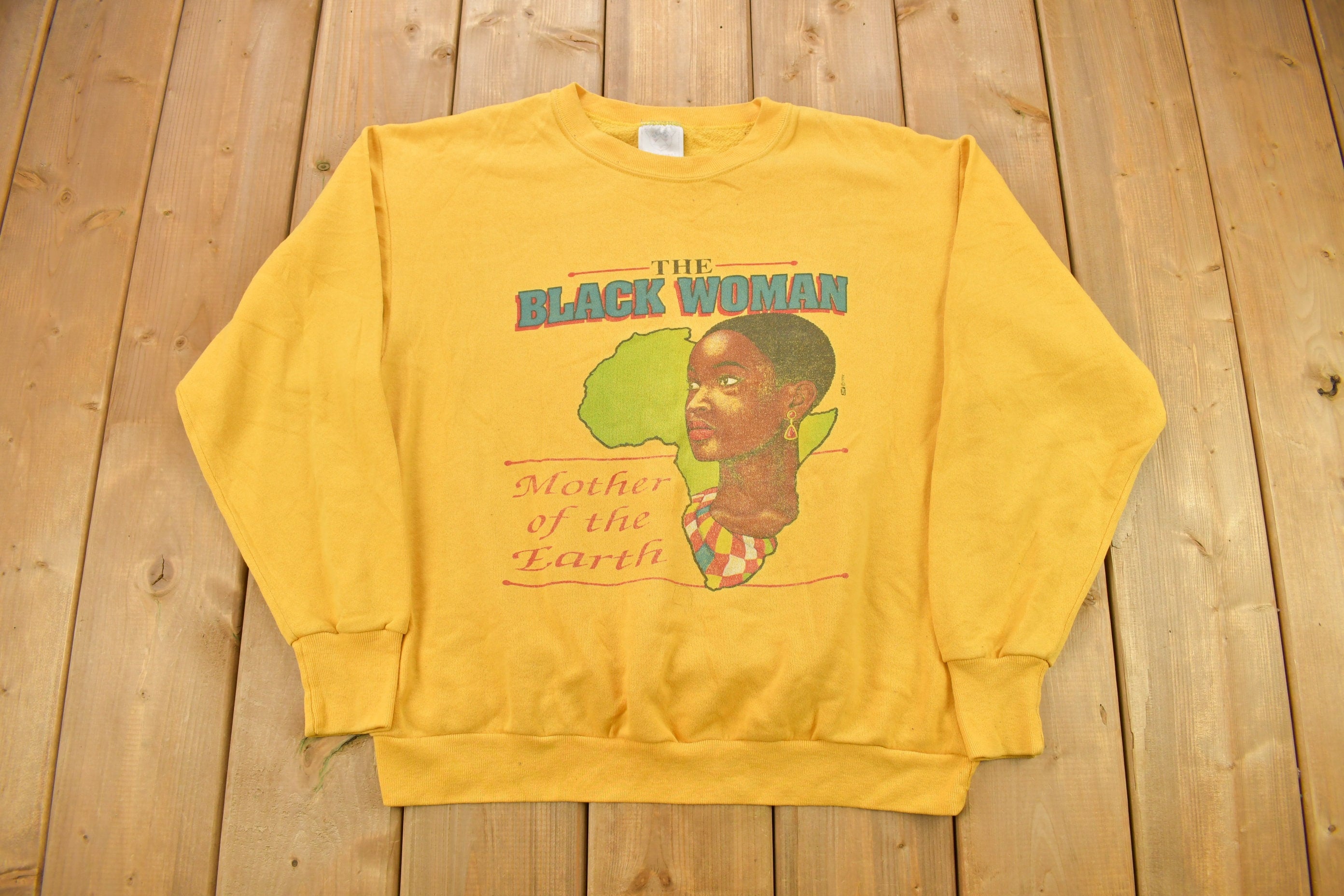 Vintage 1992 Black Woman The Mother Of The Earth Graphic Crewneck