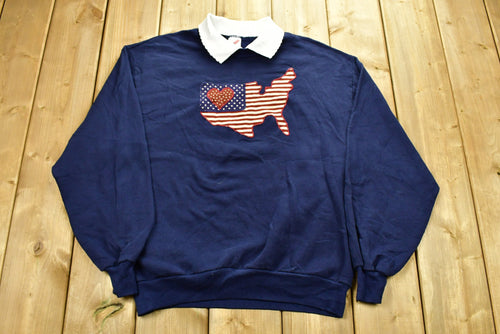 Vintage 90's USA Graphic Collared Crewneck Sweatshirt / 90s Crewneck / Souvenir / Athleisure / Streetwear / Made In USA / Travel And Tourism