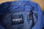 Vintage 1990s Wrangler Denim South Western Style Pearl Snap Button Up Rodeo Shirt Size XXLT