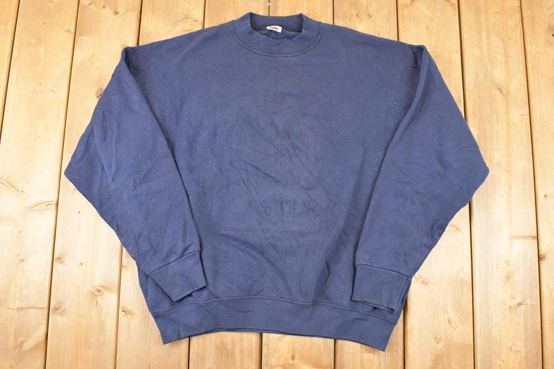 Vintage 1990s FOTL Blank Navy Crewneck Sweatshirt Mens L