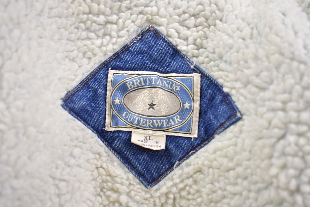 Vintage 1990s Brittania Outerwear Sherpa Lined Denim Jacket / Vintage Denim / Streetwear / Vintage Fall Outerwear / Fall Jacket / Button Up