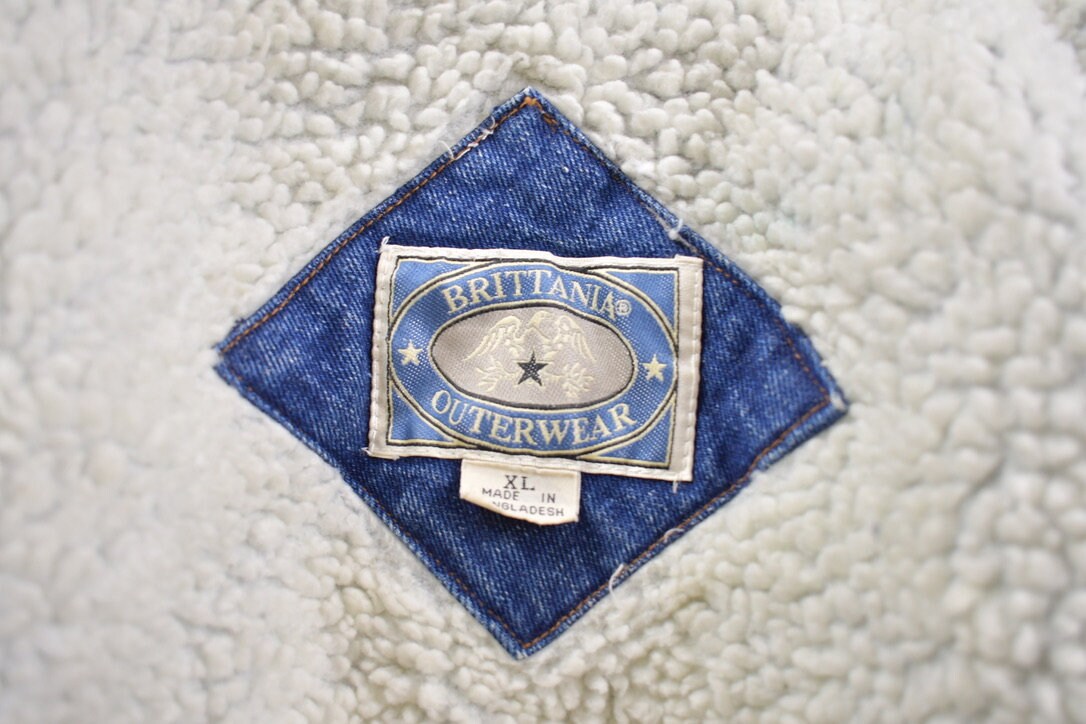 Vintage 1990s Brittania Outerwear Sherpa Lined Denim Jacket / Vintage Denim / Streetwear / Vintage Fall Outerwear / Fall Jacket / Button Up