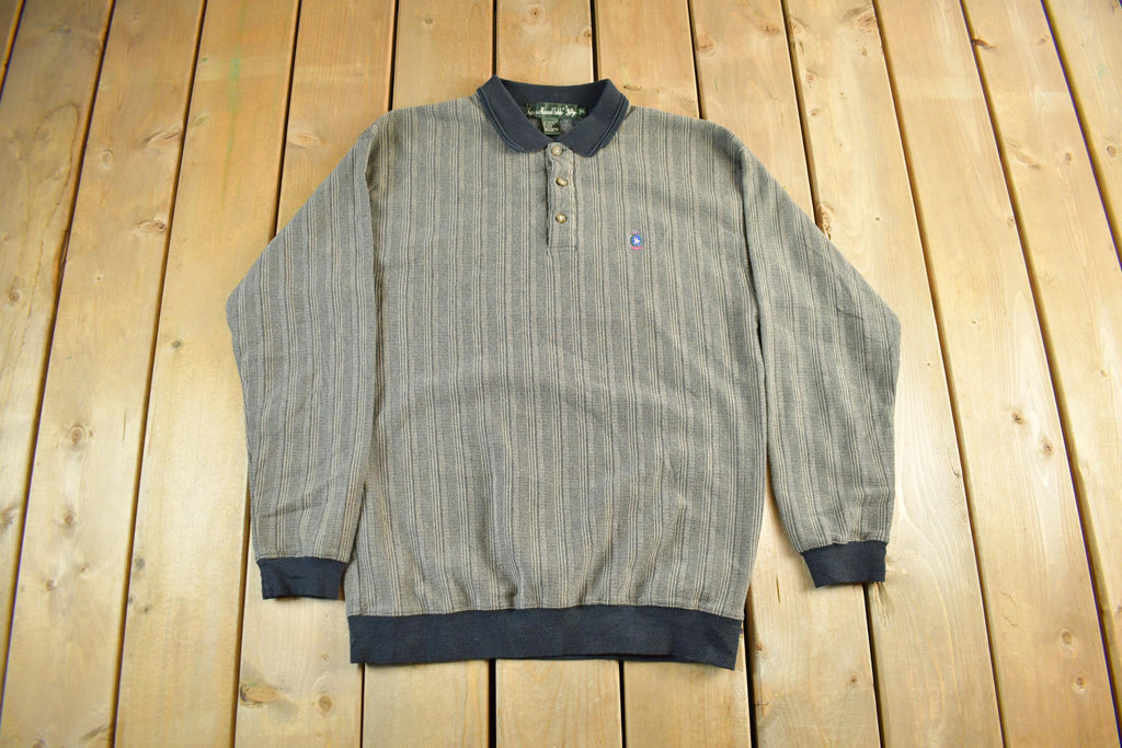 Vintage 1990s Knights At Round Table Tall Striped Button Up Sweatshirt Men's Large
