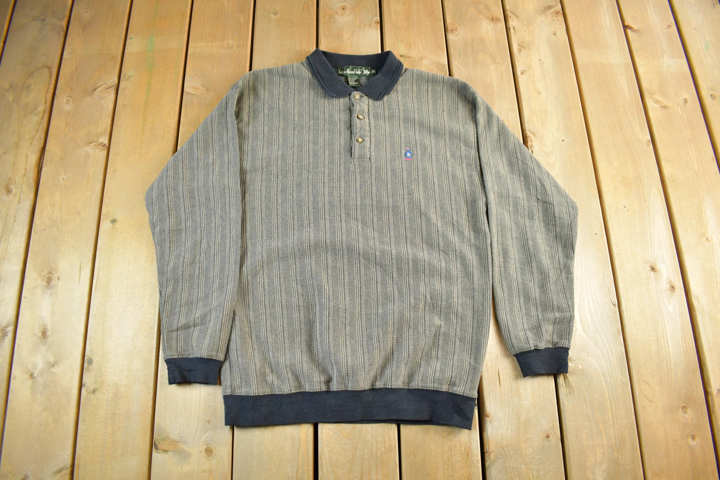 Vintage 1990s Knights At Round Table Tall Striped Button Up Sweatshirt Men's Large