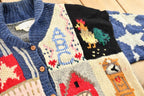 Vintage 1989 Eagles Eye 100% Wool Unique Textured American Flag and Granny Square Patchwork Knit Cardigan Sweater
