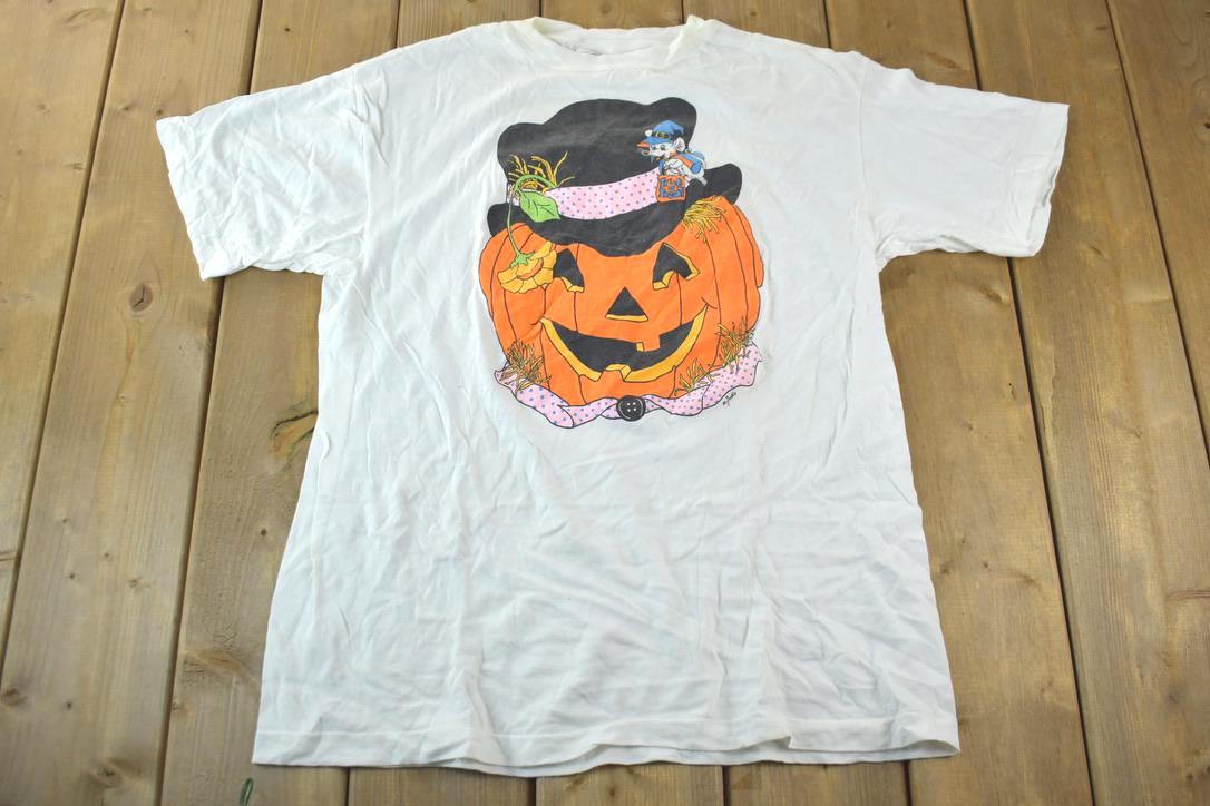 Vintage 1990s Halloween Pumpkin Graphic Print T-Shirt