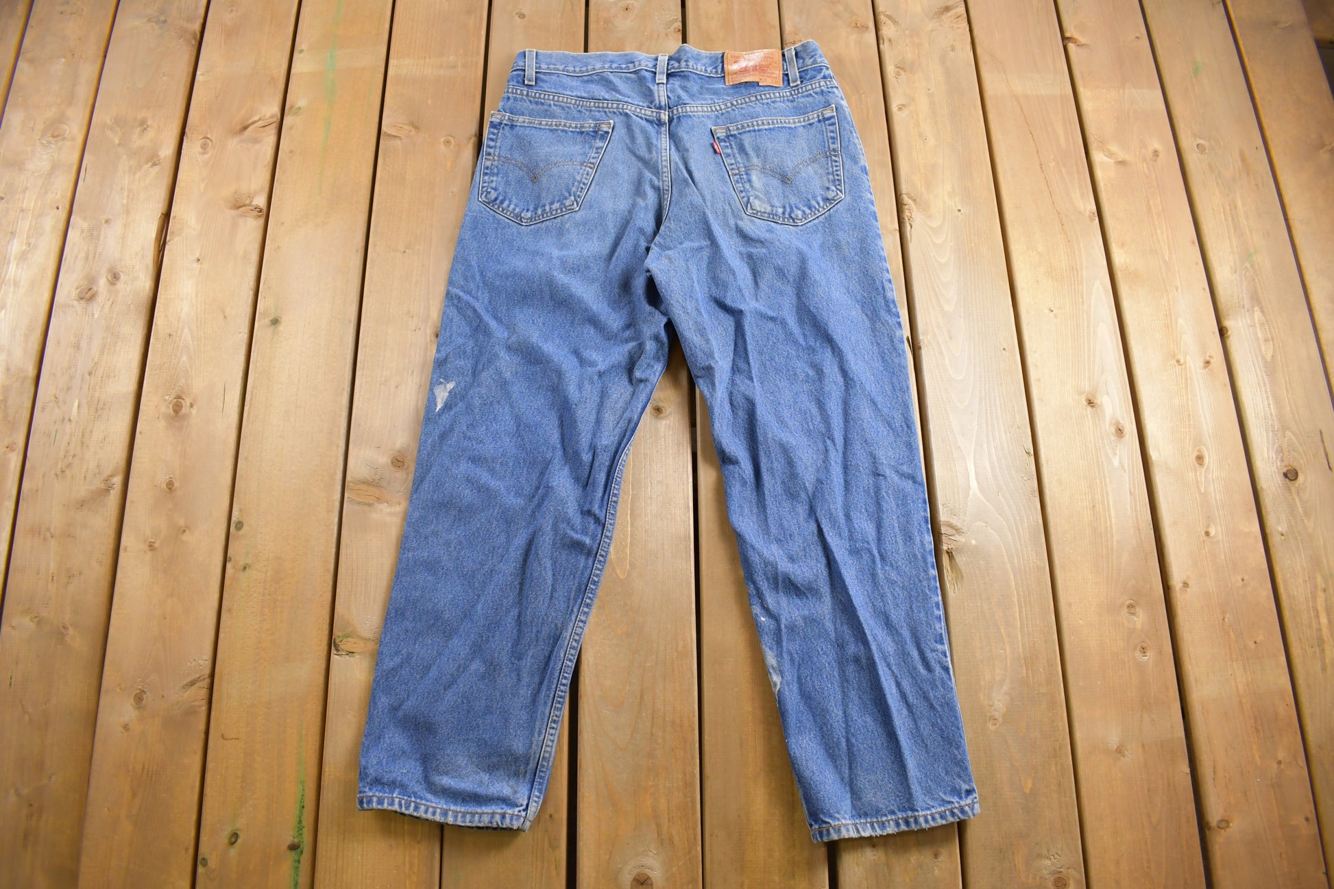 Vintage 1990s Levi's 550 Red Tab Jeans Size 36 x 29.5 / Blue / Denim / Made In USA / 90s Levi's / Tapered Fit / Distressed