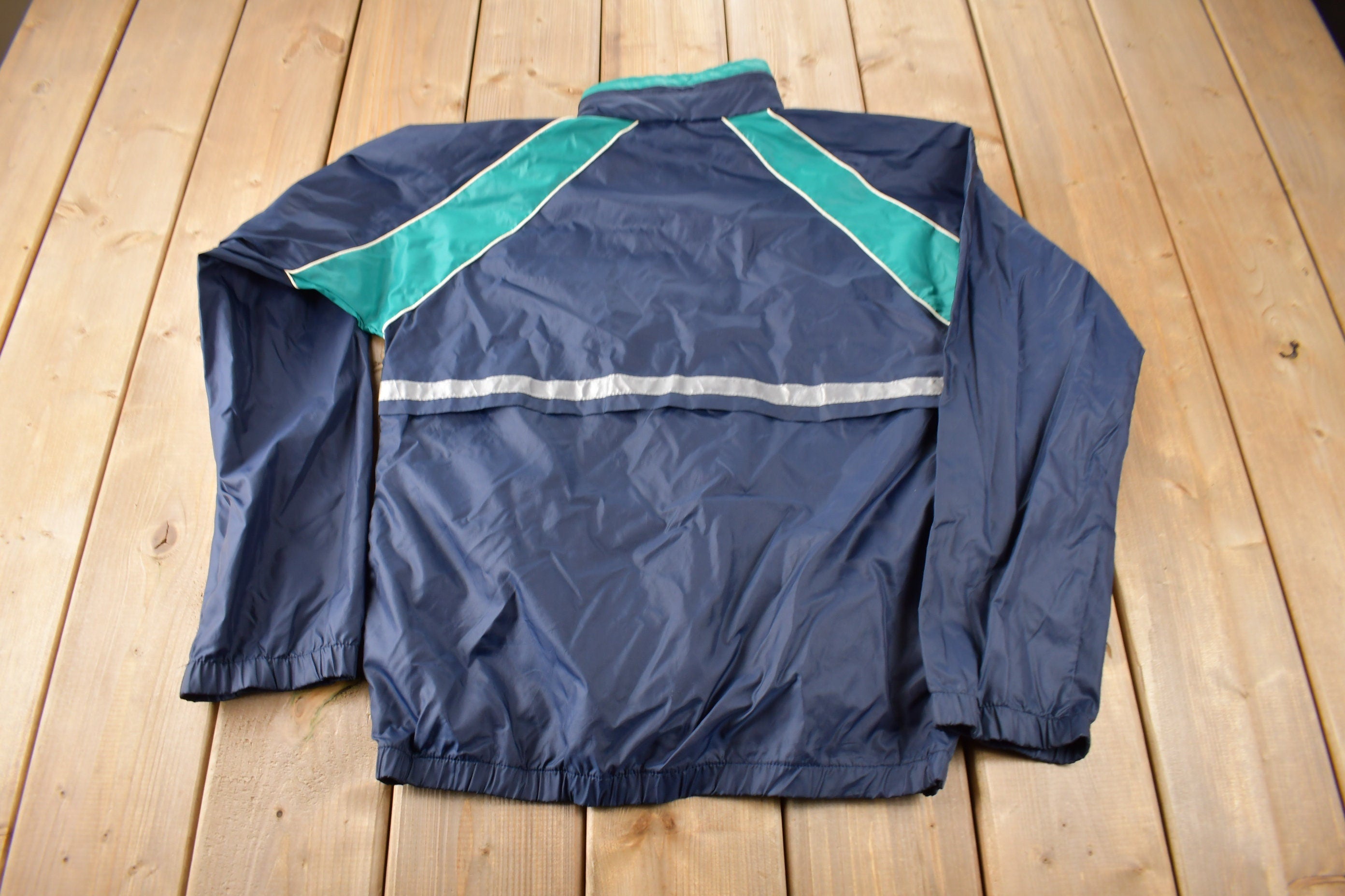 Vintage 1990s Blue & Green Champion Small Logo Windbreaker Jacket Size Small