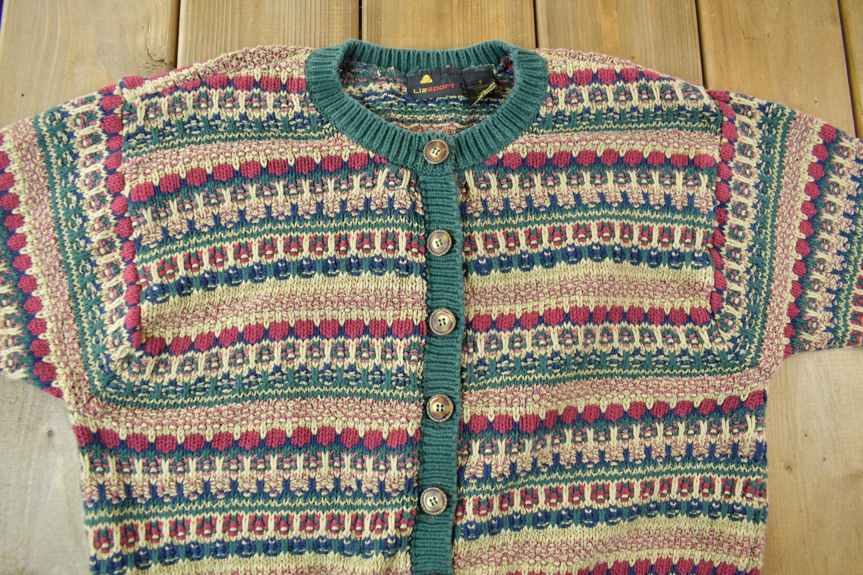 Vintage 1990s Liz Sport Knit Cardigan Sweater / Vintage 90s Sweater / Womens Wear / size Small