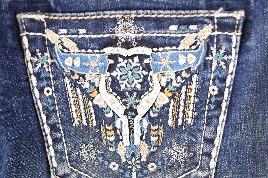 Vintage Deadstock Y2K Grace In LA Bedazzled Bootcut Low Rise Skinny Jeans Women's Size 27 x 32