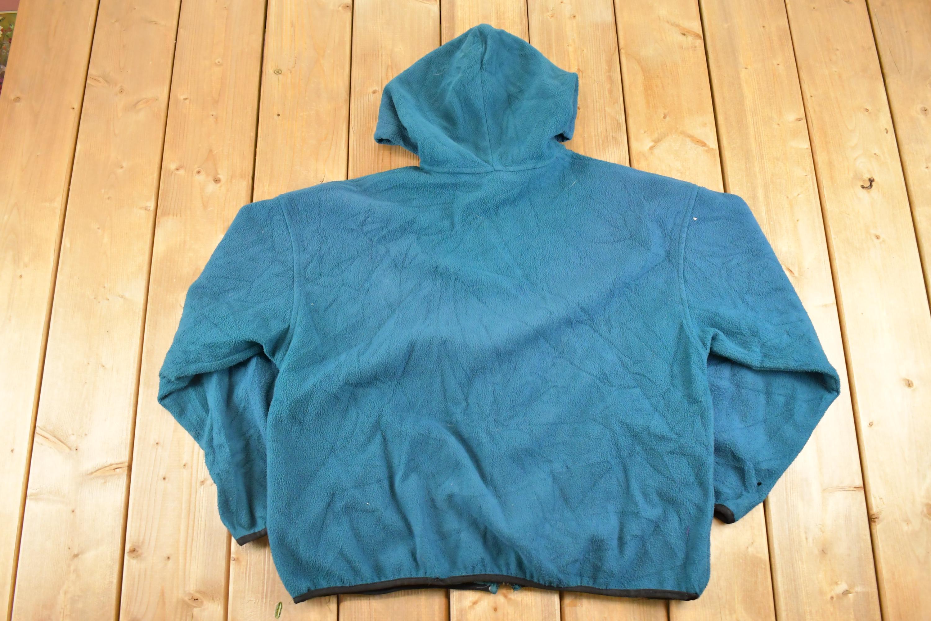 Vintage 1990s Hooded Fleece Full Zip Sweater Men's XL  Geometric Abstract Pattern  90s Pullover Sweatshirt  Gorpcore Hiking