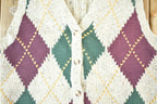 Vintage 1990s Cotton Ginny Argyle Pattern Chunky Knit Cardigan Sweater Vest Women's S